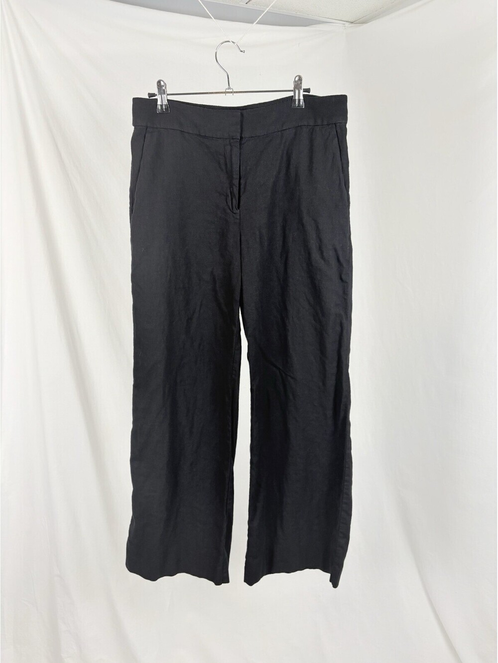 Loft Black Linen Blend Wide Leg Trousers Women’s Size 8 34" Waist